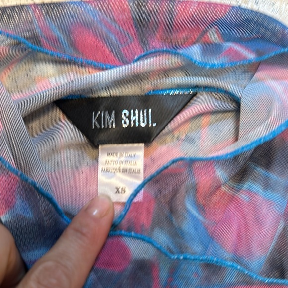 NWOT Kim Shui Mesh Crop Long Sleeve Cutout Cross Top (XS Pink Blue Multi) Tropic - Picture 7 of 10